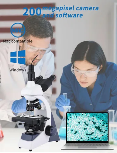 Vista 6 de Microscopio para adultos 40X-5000X de aumento de grado de laboratorio con etapas mecánicas duales y cámara USB HD Microscopio trinocular