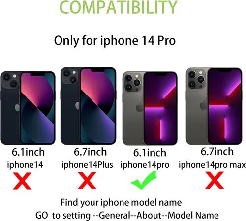 Vista 2 de Cavor Funda para iPhone 14 Pro con tarjetero, funda tipo cartera para iPhone 14 Pro para mujeres y hombres, funda de teléfono para iPhone 14 Pro