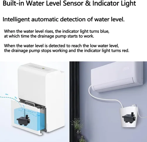 Vista 3 de Bomba de condensado HVAC pequeña mejorada, elevación de 5.5 pies, bombas sumergibles automáticas con sensor de nivel, bomba de sumidero, mini bomba