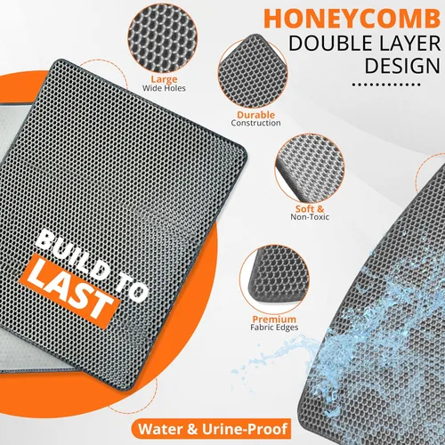 Vista 3 de Tapete de arena para gatos, diseño de panal de abeja de doble capa, a prueba de orina y agua, control de dispersión, más fácil de limpiar, alfombra