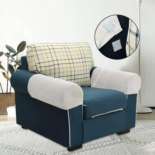 Vista 13 de XMNTG Juego de 2 fundas elásticas para reposabrazos de color azul marino, terciopelo suave, antimanchas, lavables para sillas, sofá, sillón