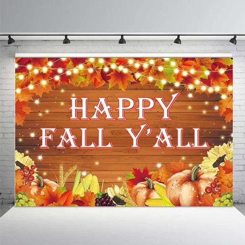 MEHOFOND Cartel de fondo con texto en inglés "Happy Fall Y'all" de 7 x 5 pies, para otoño, cosecha de calabaza, fiesta de Acción de Gracias,