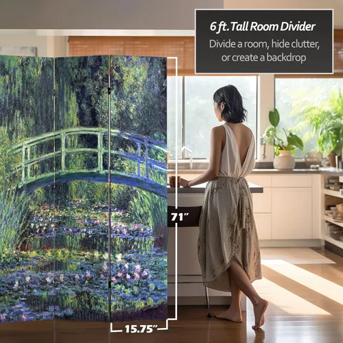 Vista 5 de Red Lantern 6 ft. Tall Double Sided Works of Monet Canvas Room Divider - Water Lily/Garden