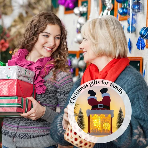 Vista 5 de Decoración de papel con luz LED para chimenea de Navidad, decoración de papel con luz LED, caja de Papá Noel, centro de mesa, mantel de Navidad