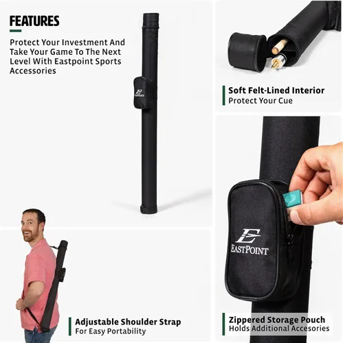 Vista 3 de EastPoint Felt-Lined Pool Cue Case - Black, Nylon, Holds 2 Cue Sticks up to 58 in - Zippered Pocket for Pool Stick Accessories - Adjustable Strap
