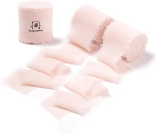 Vista 22 de DORIS HOME Cinta de gasa azul bebé para ramo de flores, cinta de tela de 2 pulgadas x 21 yardas para envolver regalos, cinta deshilachada hecha a