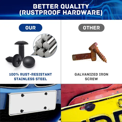 Vista 6 de 8 juegos de tornillos negros para matrícula, pernos de matrícula de acero inoxidable a prueba de óxido, kit de tornillos premium para marcos