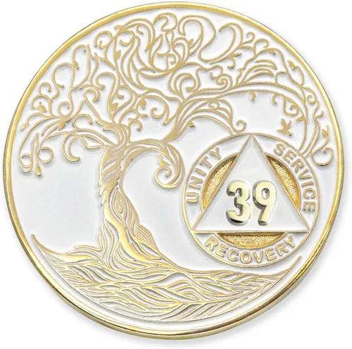 Vista 271 de 1 año Sobriety Mint Twisted Tree of Life Medallón de recuperación AA chapado en oro, chip/ficha - negro
