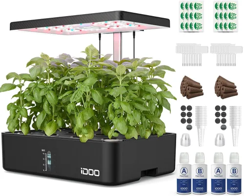iDOO Kit de sistema de cultivo hidropónico de 12 vainas, regalos de Navidad para mujeres y madres, jardín de hierbas interior con luz de cultivo LED