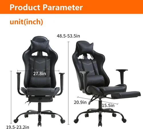 Vista 2 de Sillas de cuero sintético con respaldo alto, silla de computadora con reposacabezas y soporte lumbar, asiento ancho ajustable en altura ajustable