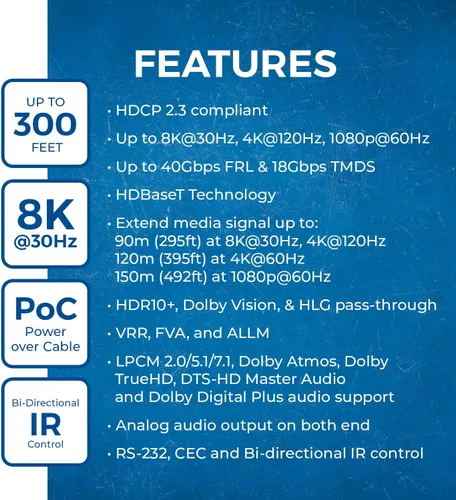 Vista 9 de OREI Extensor HDMI a través de Ethernet 4K @ 120Hz Balun - HDBaseT UltraHD 8K@30hz CAT6/7 Cable con HDR, CEC e IR Control, RS-232 Hasta 400 pies