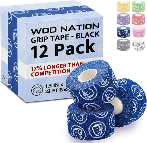 Vista 14 de WOD Nation Flexible Hook-Grip Athletic Tape – Easy-Tear, Sweat-Proof Thumb & Finger Strips for Weightlifting