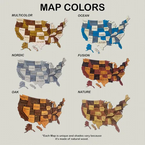 Vista 5 de Mapa de madera de EE. UU. lugares visitados - Mapa de madera de Estados Unidos con pines - Arte de pared decorativo 3D de rastreador de viajes