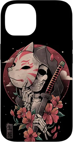 Vista 4 de iPhone 16 Death Messenger Japanese Aesthetics Grim Reaper Kitsune Mask Case