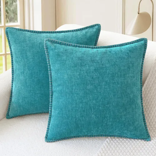 Vista 29 de CaliTime - Juego de 2 fundas de almohada decorativas de 16 x 16 pulgadas, con costuras en los bordes de hilo de algodón, chenilla suave teñida