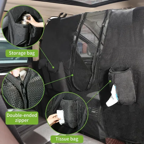 Vista 5 de Barrera de red para automóvil para SUV, barrera para mascotas con cuerda ajustable y bolsa de almacenamiento, barrera de valla para perros