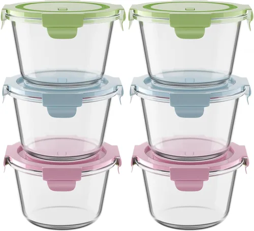 Vista 2 de Paquete de 6 recipientes de vidrio para preparar comidas con tapas de 16 onzas, juego de recipientes de vidrio herméticos de 2 tazas