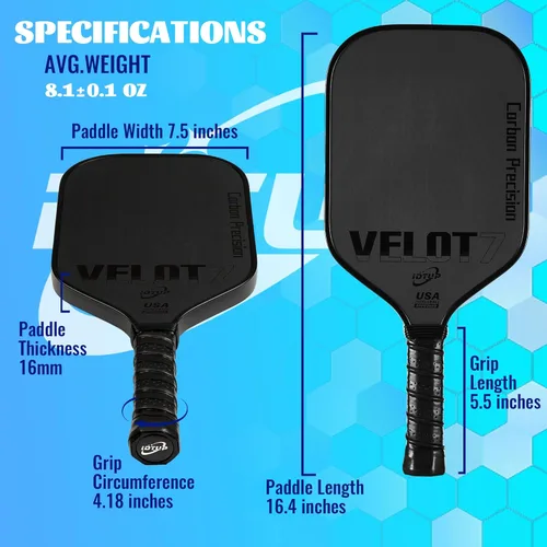 Vista 6 de Pickleball Paddles,Pickleball Paddle,Carbon Fiber Pickle Ball Paddle-16MM,Hot Pressing Process Racket for Lightweight,Superior Control,Spin,Power