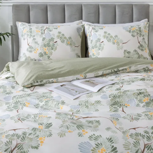 Vista 48 de HoneiLife Juego de funda de edredón floral 100% algodón, 3 piezas, suave, ropa de cama botánica con cierre de cremallera y lazos en las esquinas