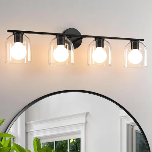 Vista 13 de WOSHITU Moderna lámpara de tocador de baño de níquel cepillado de 14.2 pulgadas: 2 apliques de luz con pantalla de vidrio transparente para espejo