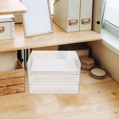 Vista 6 de PartyKindom Bandeja organizadora de escritorio, apilable, clasificador de papel de oficina, material para mascotas, ahorro de espacio