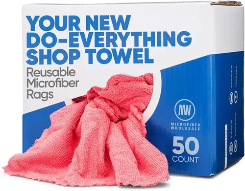Microfiber Wholesale Toallas de microfibra Trapos rojos reutilizables de MWipes 50 trapos en una caja Superabsorbentes, lavables a máquina