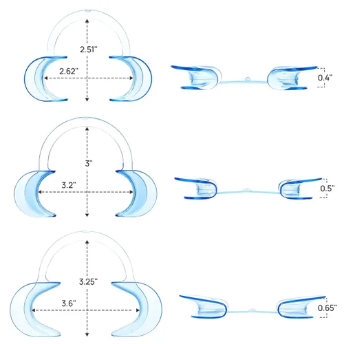 Vista 3 de JMU Retractor dental de mejillas, abridor de boca para blanqueamiento dental en forma de C, azul transparente (L, S, M) – (paquete de 3)