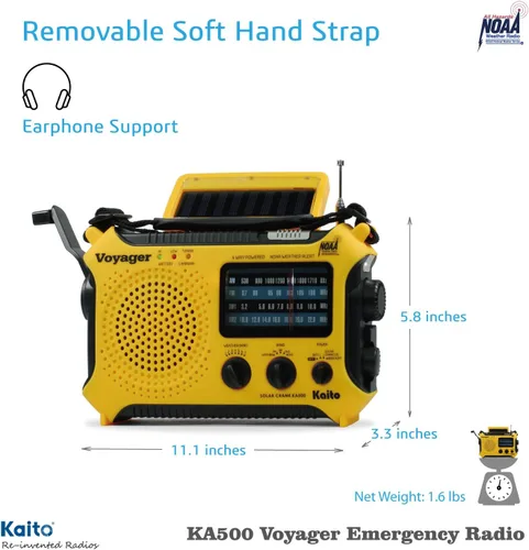 Vista 9 de Radio de alerta meteorológica Kaito KA500 de emergencia AM/FM/SW con 5 funciones Amarillo