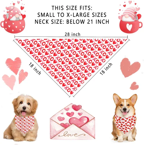 Vista 5 de XOXO - Pañuelos para perros para el día de San Valentín, diseño de corazón rojo para perros, paquete de 2 unidades (02)