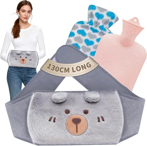 Bolsa de agua caliente, botella de agua caliente de goma, bolsa de agua tibia con funda suave para la cintura para cuello y hombros, espalda, manos,