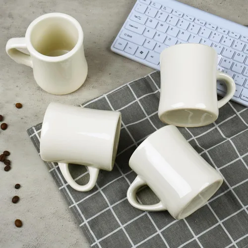 Vista 6 de Juego de 4 tazas de café blancas de 11 onzas, ideal para juego de cocina, viajes y té caliente (crema)