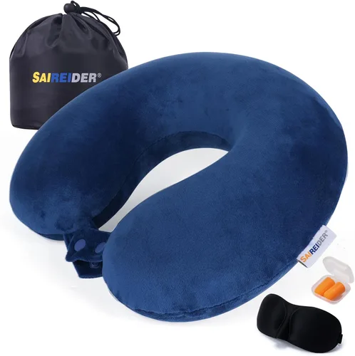 Vista 8 de SAIREIDER Almohada de viaje de espuma viscoelástica 100% pura, almohada de viaje para el cuello, almohada de avión para viajes, automóvil, hogar