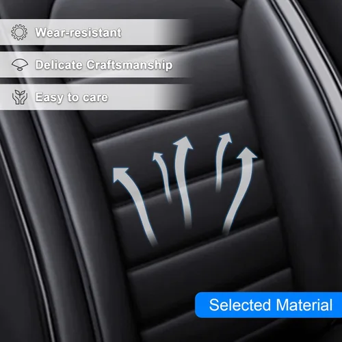 Vista 3 de Juego completo de fundas de asiento de automóvil de piel sintética impermeable, protector de asiento delantero y trasero, fundas de asiento negras