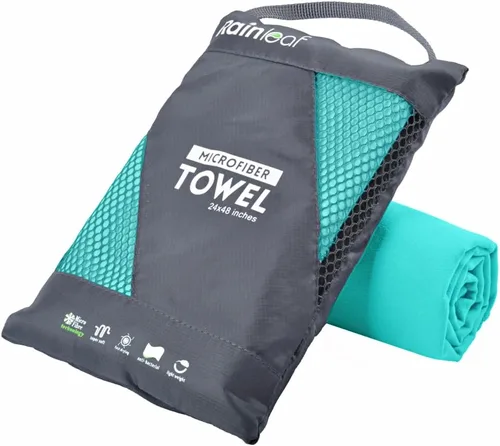 Vista 10 de Toalla de microfibra Rainleaf perfecta para viajes y gimnasio y camping. Secado rápido - Super absorbente - Ultra compacta - Liviana. Adecuada
