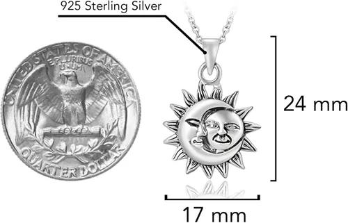 Vista 5 de AeraVida Collar de plata de ley 925 con sol celestial y luna, Metal