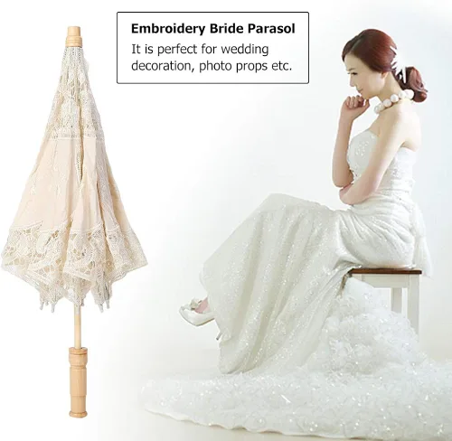Vista 2 de Haofy Sombrilla de encaje con bordado de madera vintage para boda novia y fotografía 3 - 1