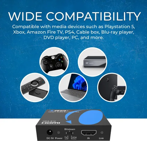 Vista 7 de OREI 4K 60Hz 18G HDMI 2.0 Audio Converter Extractor - SPDIF + 3.5mm Output - HDCP 2.2 - Dolby Digital/DTS Passthrough CEC, HDR, Dolby Vision, HDR10