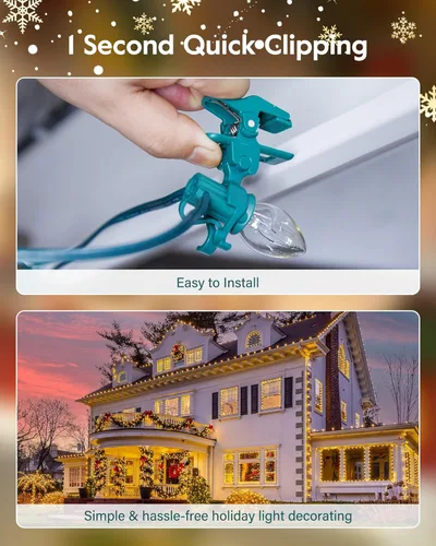 Vista 2 de C7 C9 - Clips de resorte universales para luces navideñas, 25 unidades de clips de resorte rápido para decoraciones de luces navideñas, clips