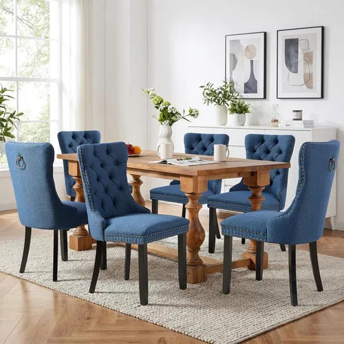 Vista 133 de SoarFlash Juego de 6 sillas de comedor de terciopelo, silla lateral de respaldo alto, silla lateral tapizada moderna de alta gama con capitoné