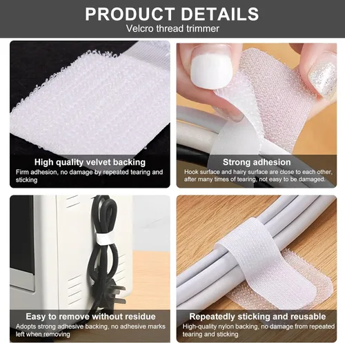 Vista 7 de Paquete de 50 bridas reutilizables autoadhesivas para organizar cables, correas ajustables de gancho y bucle para organizar cables de datos, cables