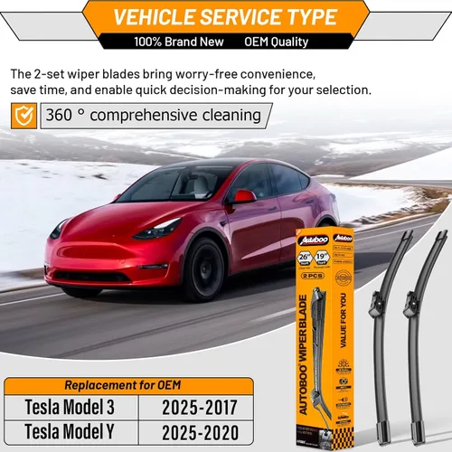 Vista 2 de AUTOBOO Repuesto de limpiaparabrisas de 26" + 19" para Tesla Model 3 2017 2018 2019 2020 2021 2022 2023 2024 2025 Model Y 2020 2021 2022 2023-2025