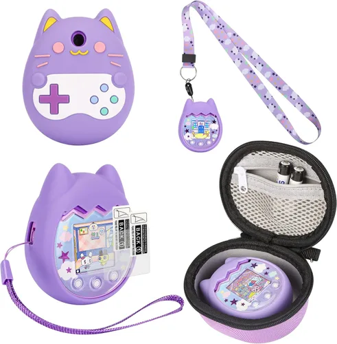 Vista 8 de Funda de transporte y funda de silicona compatible con la máquina de juego virtual Tamagotchi Pix para mascotas, (5 en 1) Funda de silicona