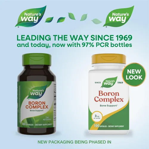 Vista 2 de Nature's Way Complejo de boro, soporte óseo*, 3 mg por porción, sin gluten, 100 cápsulas (el embalaje puede variar)