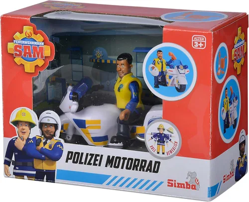 Vista 4 de Simba 109251092002 Fireman Sam Police Motorcycle Plus Articulado Malcolm Figura de acción le Pompier, multicolor