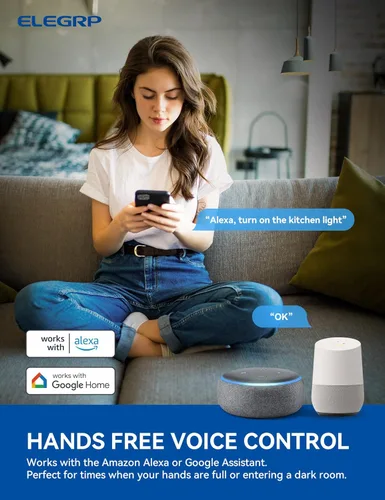 Vista 4 de ELEGRP - Interruptor de luz inteligente, interruptor de luz Wi-Fi de 2,4 GHz compatible con Alexa y Google Assistant, requiere cable neutro, control