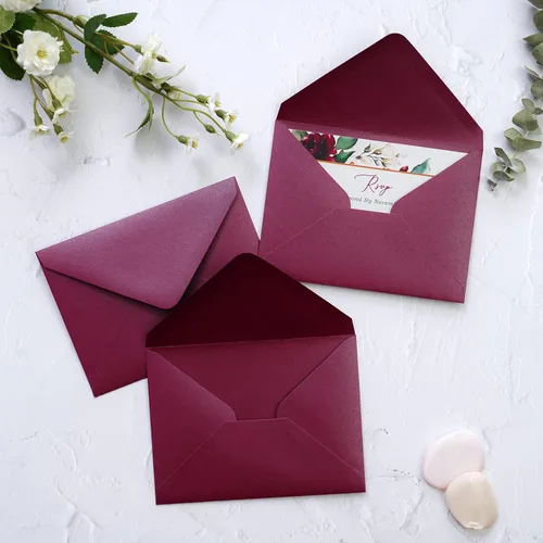 Vista 2 de PONATIA Paquete de 50 sobres A1, 3 58 x 5 18 pulgadas, sobres color burdeos perfectos para tarjetas de boda, tarjetas de confirmación, sobres