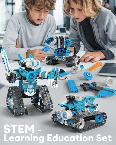 Vista 3 de Opmind Kit de construcción de robot STEM RC 5 en 1, 398 piezas APP y bloques de control remoto DIY robótica de ingeniería, juego de ciencia erector