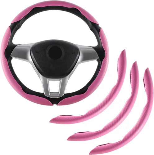 Vista 12 de Amiss 3 piezas de cubierta de volante de fibra de carbono antideslizante, diseño de mariposa impermeable y segmentado, protector de rueda