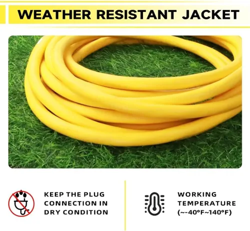 Vista 6 de Cable de extensión iluminado para exteriores de 10 pies - Cable de extensión amarillo resistente SJTW 10/3 con enchufe a tierra de 3 puntas
