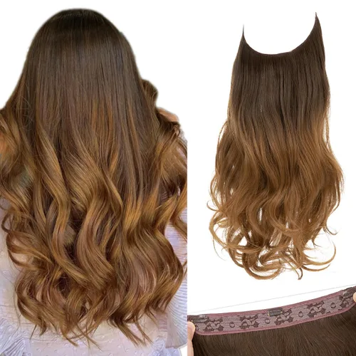 Vista 9 de SARLA Extensiones de cabello con alambre invisible con 3 clips, postizo sintético corto, ondulado, rizado, diadema ajustable transparente